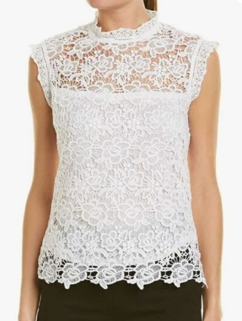 Nanette Lepore White sleeveless mock neck lace Tank top Size Small